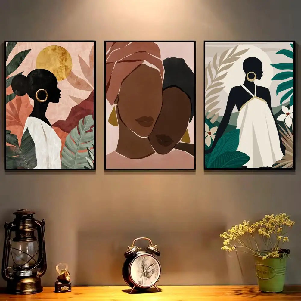 Abstract African Woman Floral Canvas Wall Art – HD Print Poster