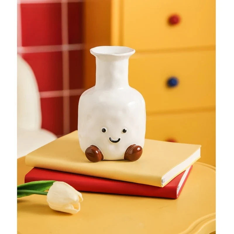 Cute Smiling Face Vase Creative Decorative Item Home Living Room
