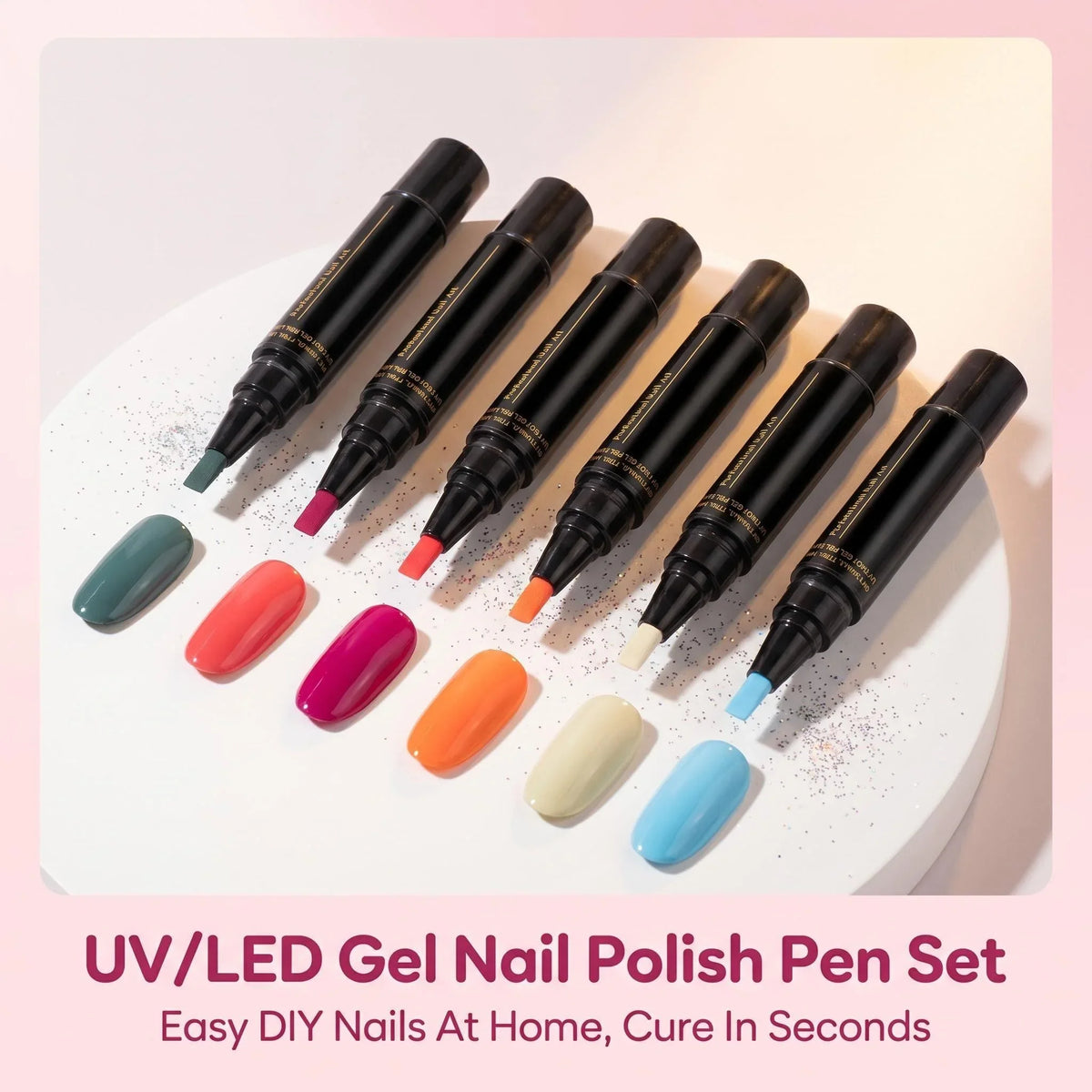 3-in-1 Gel Nail Polish Pen Set – 6 Colors, Base & Top Coat