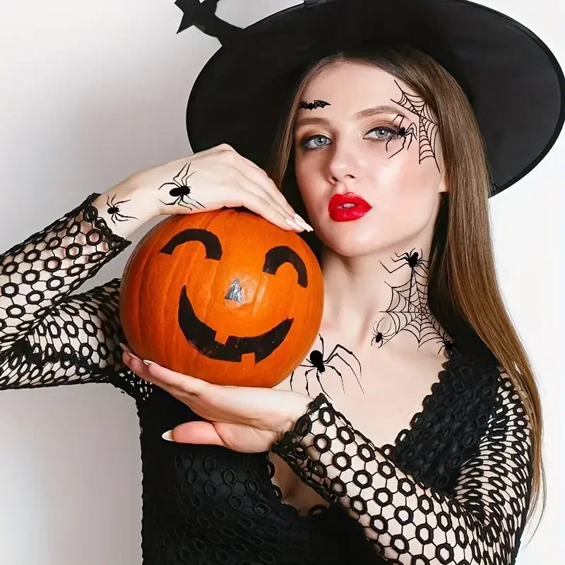 Halloween Temporary Tattoo Stickers – Spider, Bat & Skull | 10-100 PCS