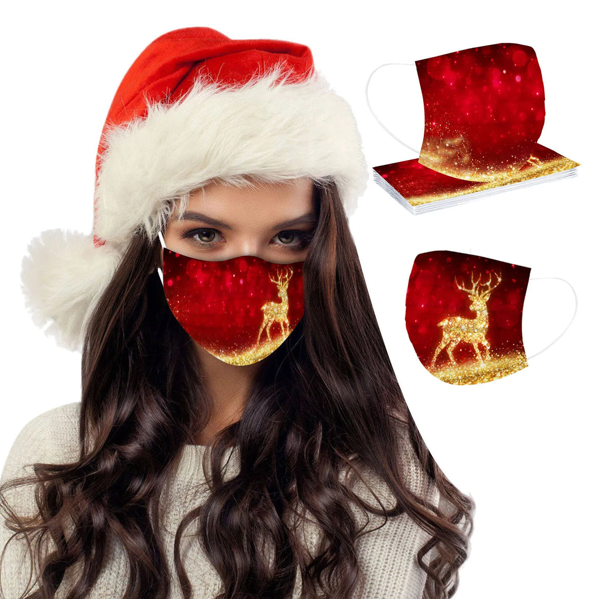 10-Pack Christmas Disposable Face Masks 3-Ply Earhook | Adult