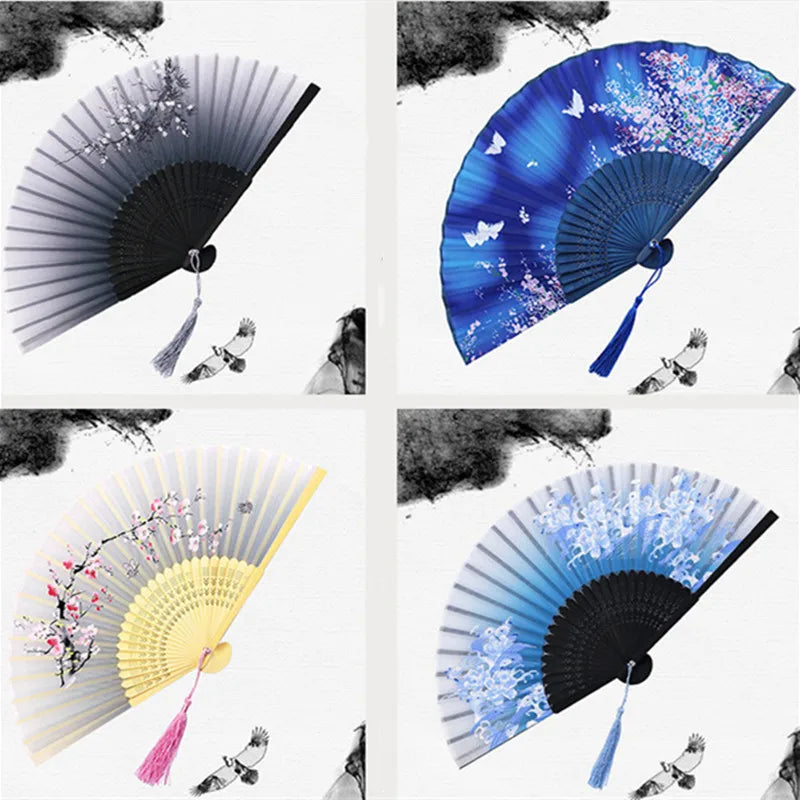 Vintage Silk Folding Fan Chinese Japanese Pattern Art Craft Home