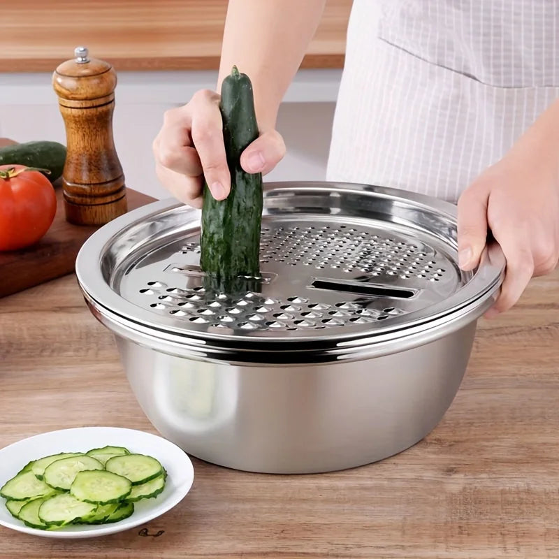 3-Piece Stainless Steel Multifunctional Strainer Mixing Bowl Washing