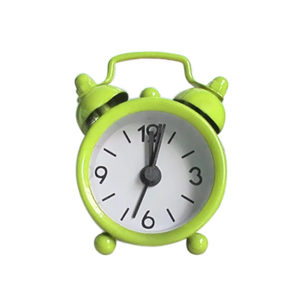 Retro Mini Double Bell Alarm Clock – Metal Quartz Desk Clock