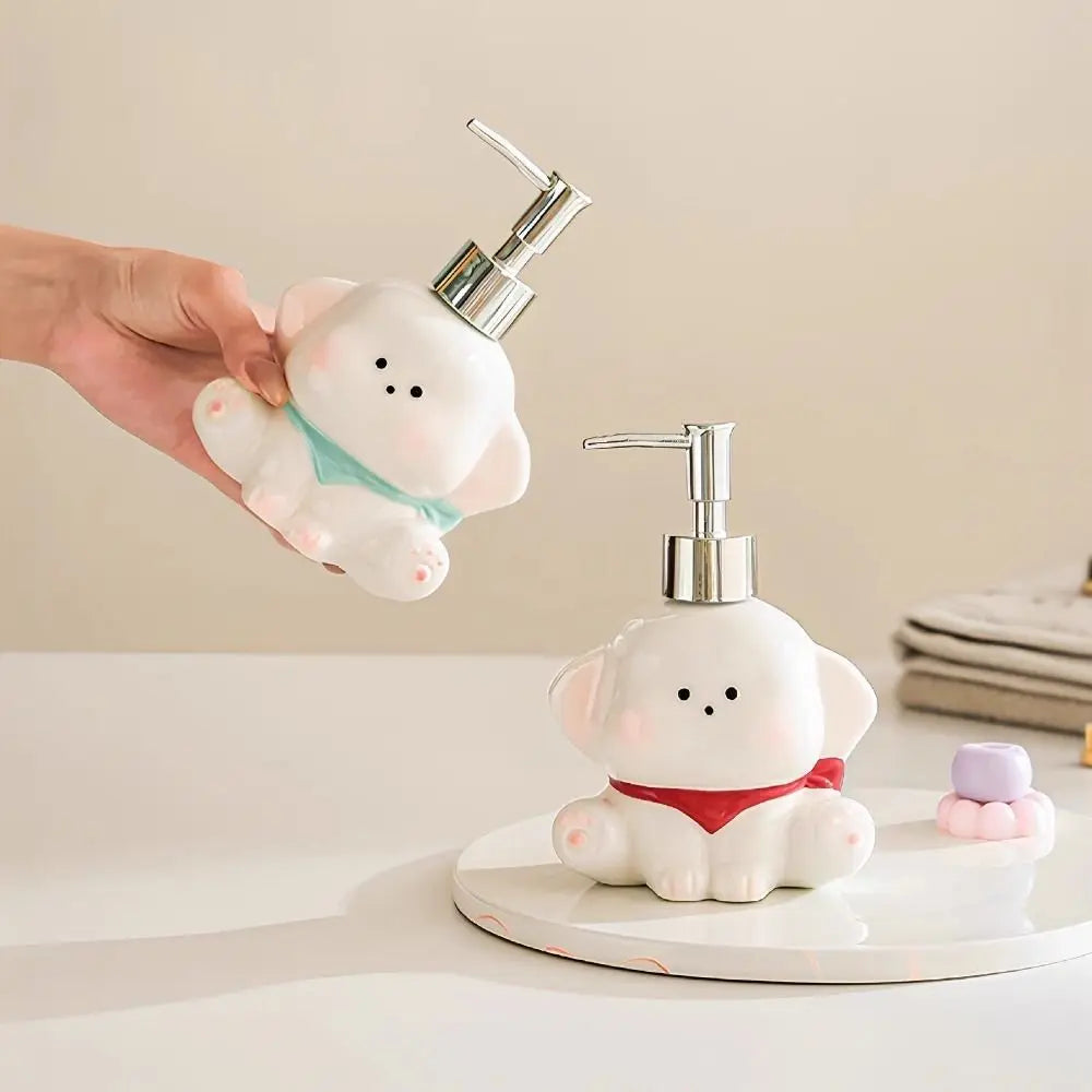 Cute Dog Ceramic Soap Dispenser | Bathroom Pump Bottle