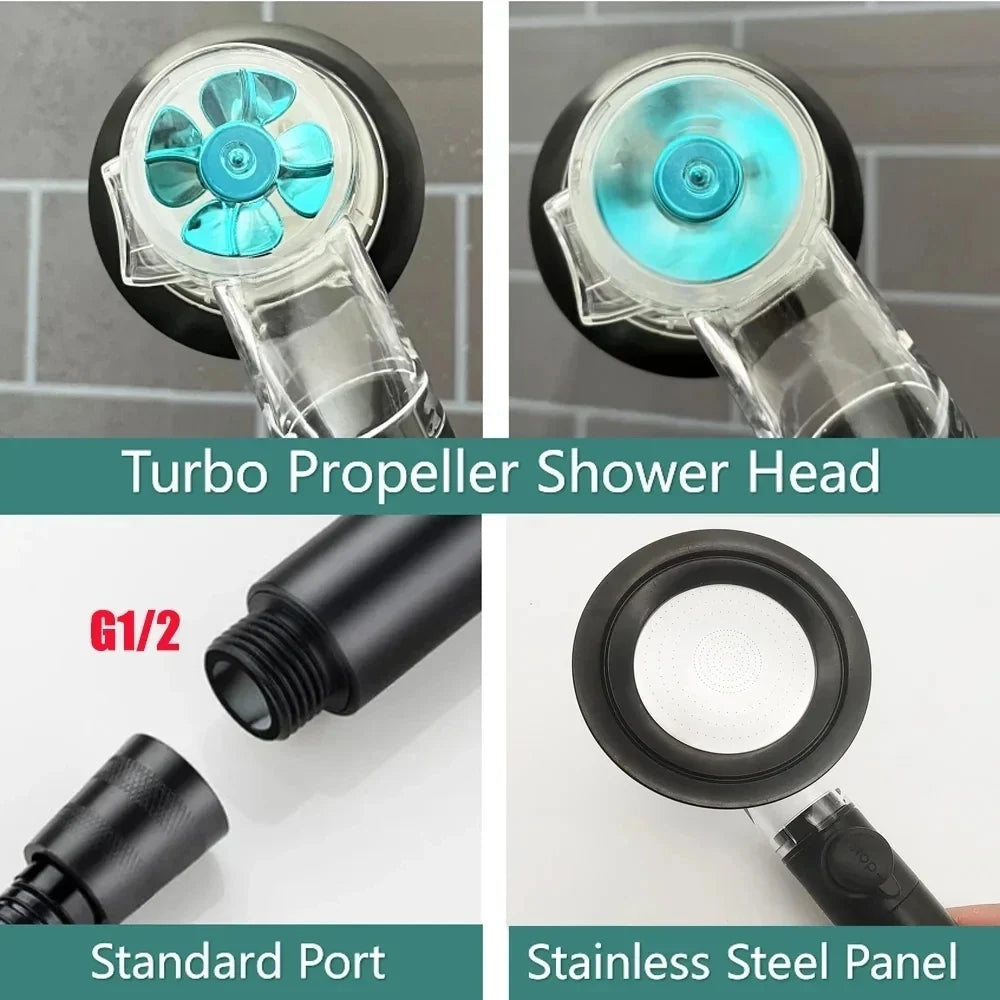 3-Mode Turbo Fan Shower Head | High Pressure & Water Saving