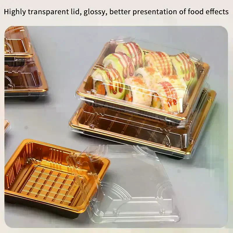 10-Pack Disposable Sushi Boxes with Lids – Square PET Containers