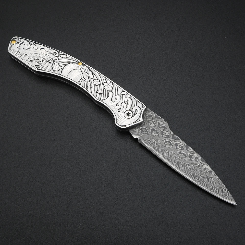 XUAN FENG Damascus Steel Folding Knife – 58-61 HRC Pocket EDC
