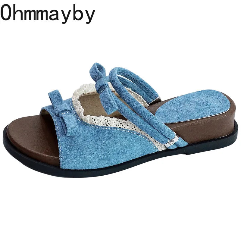 Women's Floral Butterfly-Knot Wedge Slippers | Summer Sandals