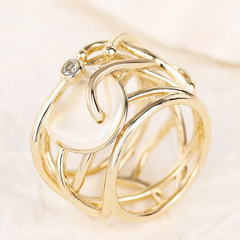 Huitan Cross Ring – Imitation Pearl & CZ Women's Fashion Ring