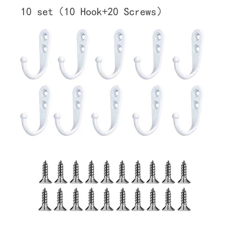 10 20 Heavy Duty Alloy Wall Hooks Screws Metal Coat Hook Garden
