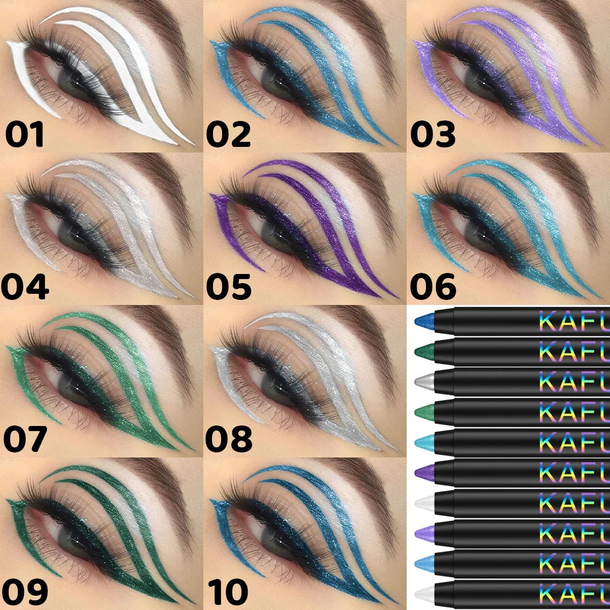 FUNPARK Glitter Metallic Eyeliner Pen – Waterproof, 10 Colors