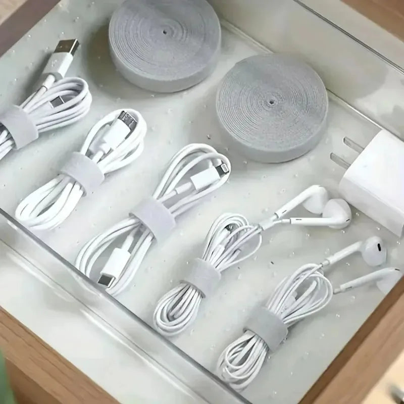 Hook & Loop Cable Ties – USB & Cord Organizer | Grey 1 PC