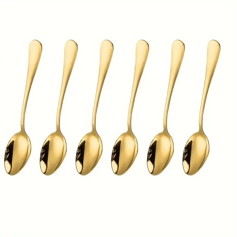 6-Piece Gold Stainless Steel Teaspoons – Coffee Spoon Set