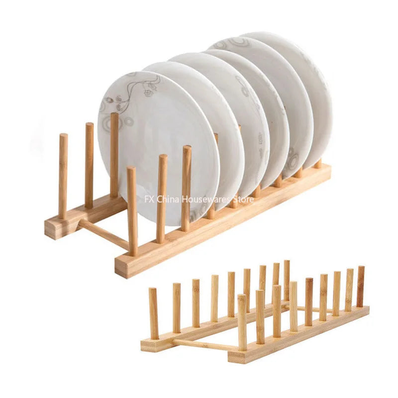 Plate Storage Rack Multifunctional Wooden Dish Cup Pot Lid Drain