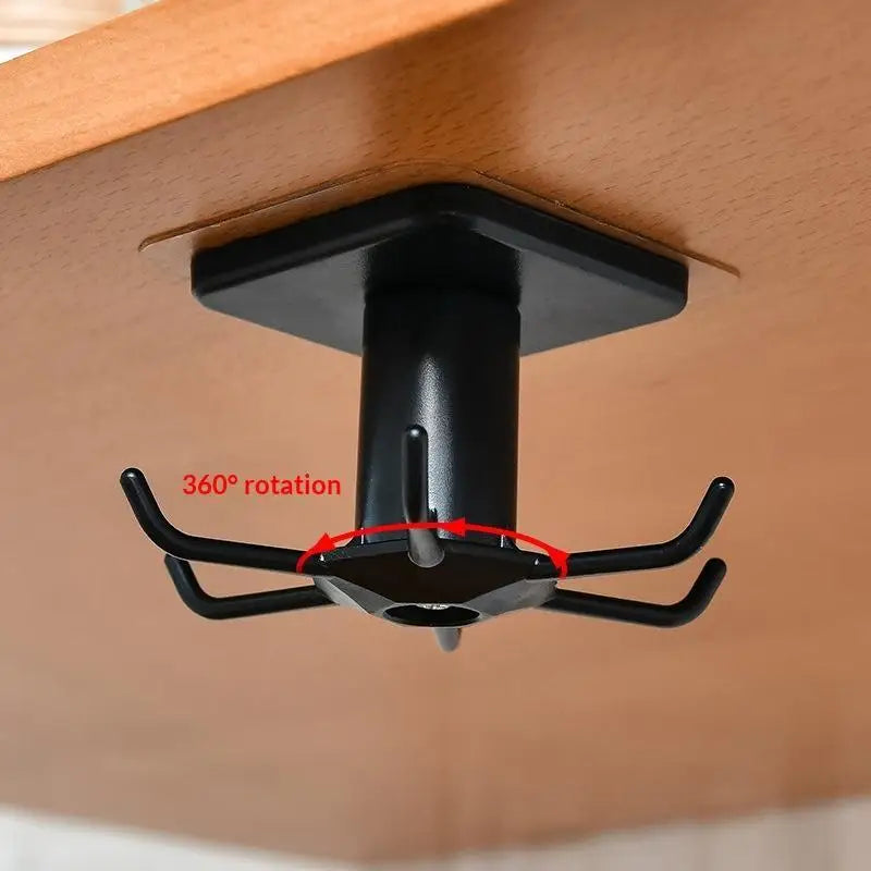 Under-Cabinet Utensil Hanger – 6 Rotating Hooks, No Drill