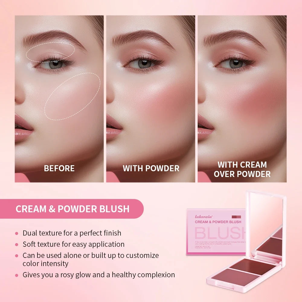 Lakerain 2-in-1 Cream & Powder Blush – High Pigment, Long-Lasting