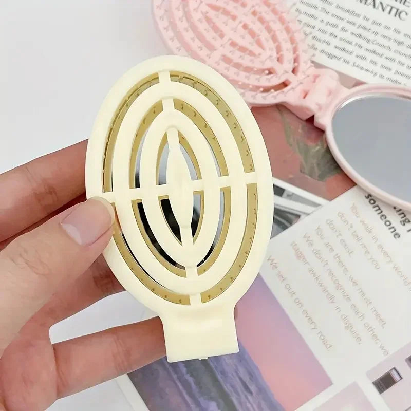 Portable Folding Hair Comb with Mirror | Travel Gift