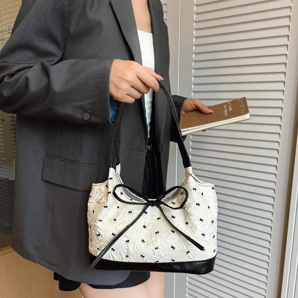 French Bow Ribbon Shoulder Bag – Women's Underarm Bucket Bag