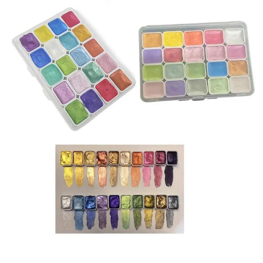 20-Color Pearl Metallic Watercolor Paint Set – Portable Case