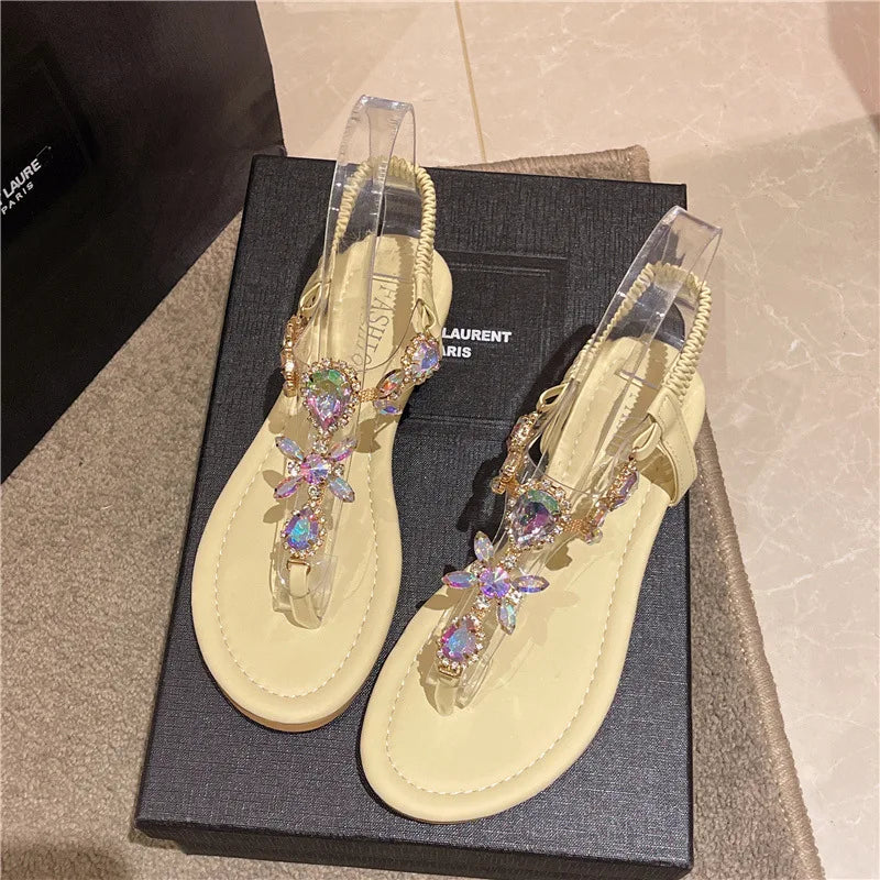 Women's Crystal Clip Toe Flat Sandals – Beach Slides