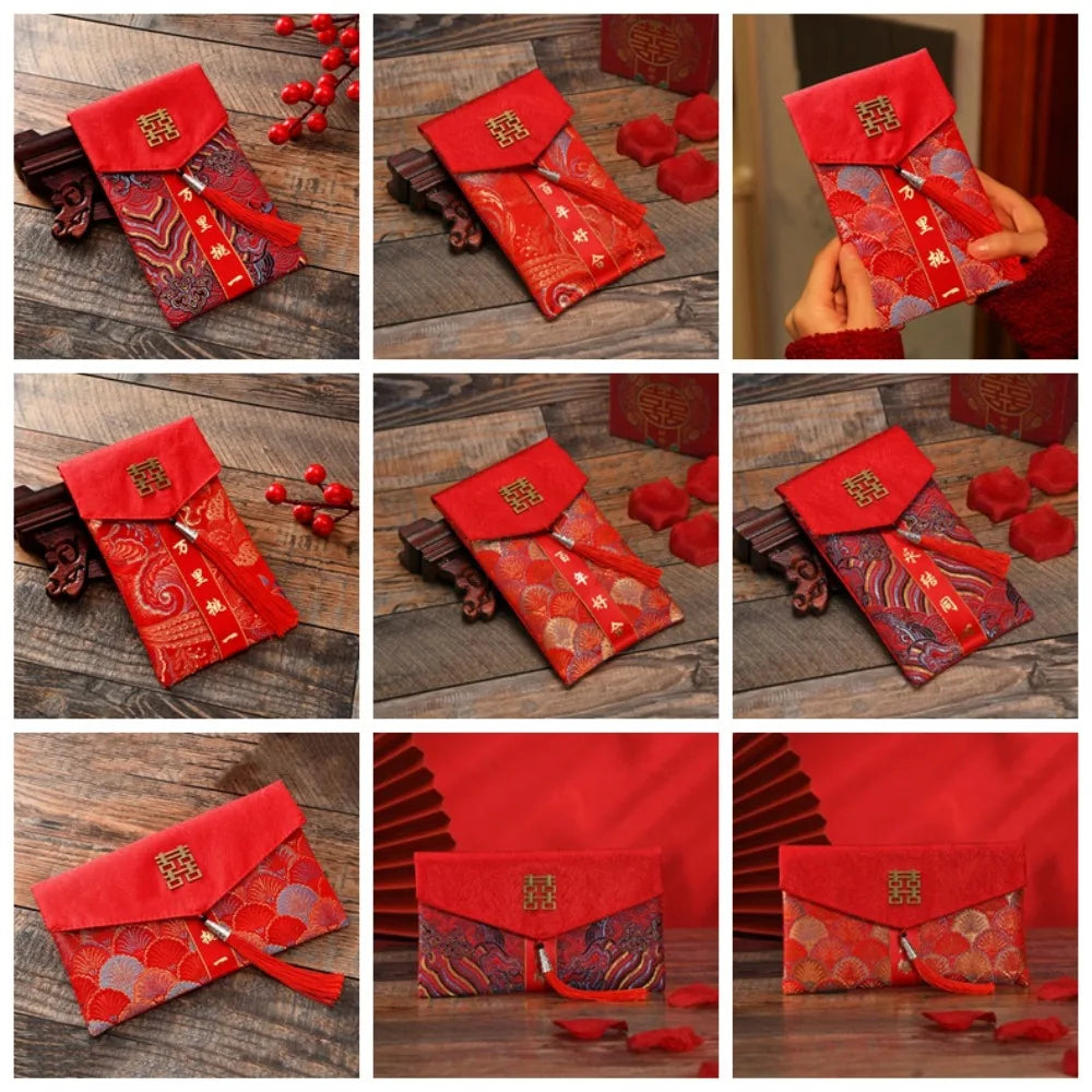 2025 Lunar New Year Brocade Red Envelope HongBao with Tassel