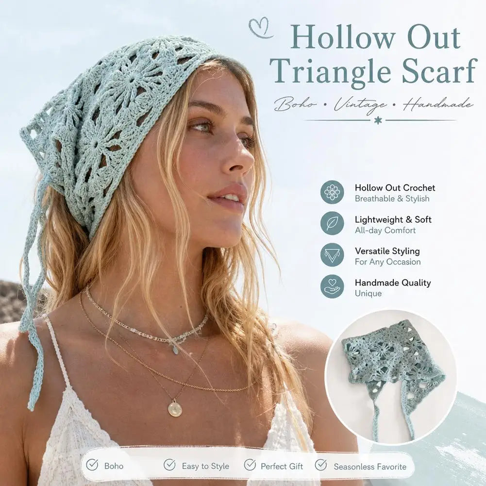 French Hollow Triangle Headband Towel Women Beige Crochet Headbands