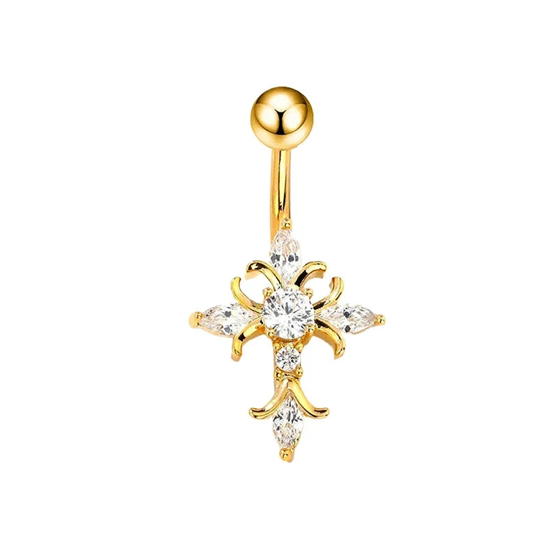 Cross Belly Button Ring – Titanium Navel Barbell | Gold & Silver
