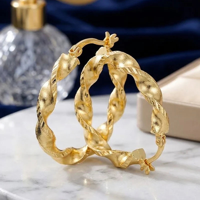 Huitan Twisty Geometric Hoop Earrings – Trendy Women's Jewelry