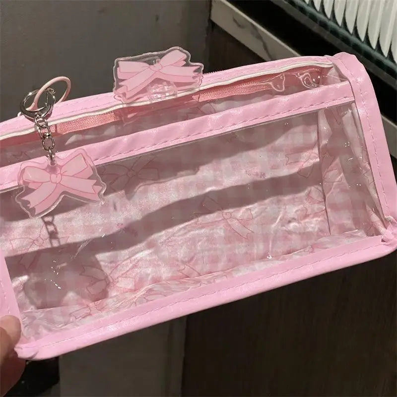 Transparent Bow Zipper Pencil Case | Large Capacity Storage Bag