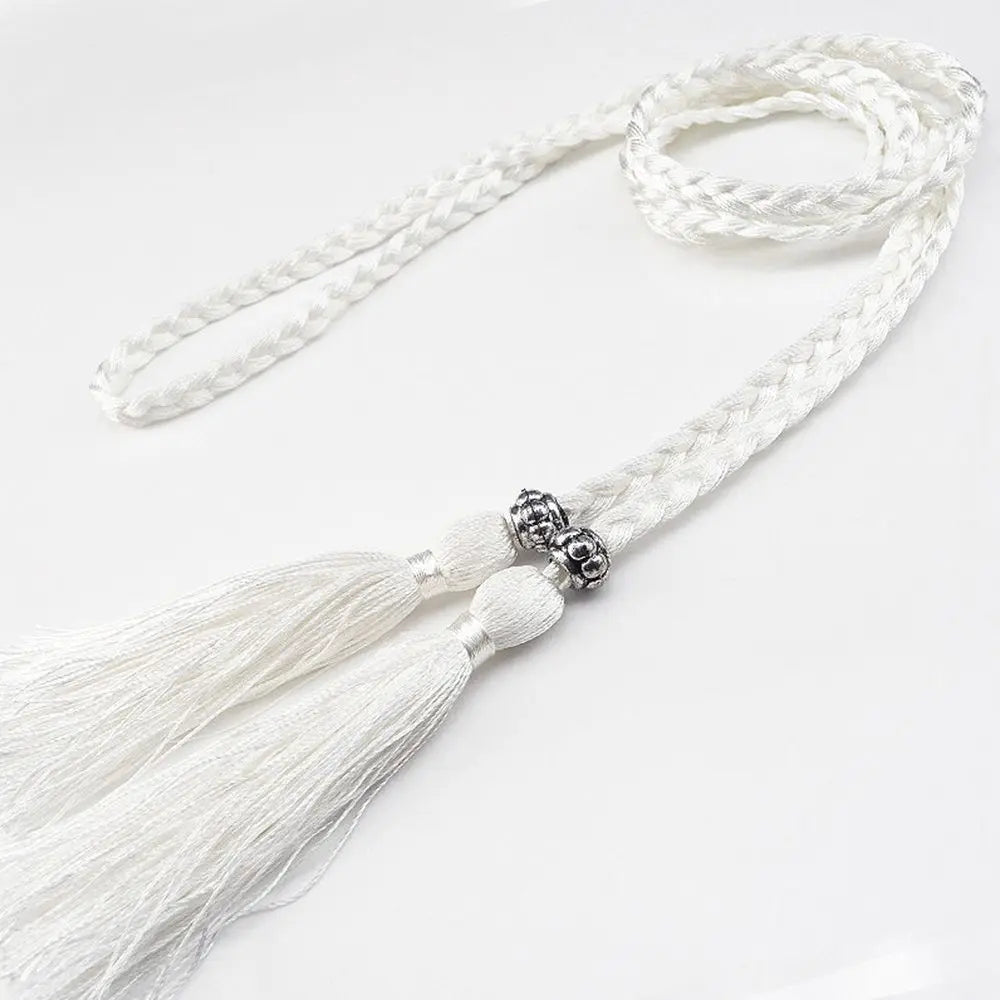 Women's Braided Tassel Waist Belt – Woven Rope Dress Belt