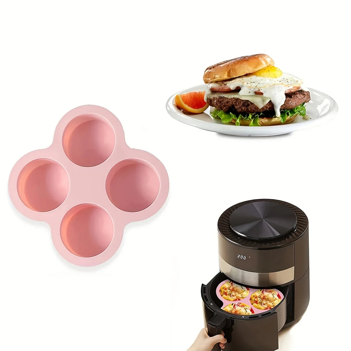 4-Cavity Silicone Air Fryer Egg Mold – Non-Stick BPA-Free Pan
