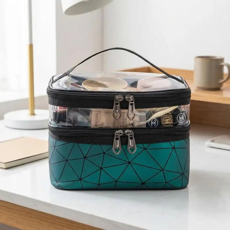 Double-Layer Travel Makeup Bag | Large Capacity Cosmetics Organizer