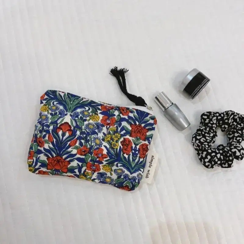 Floral Cotton Mini Cosmetic Pouch | Travel Makeup Organizer