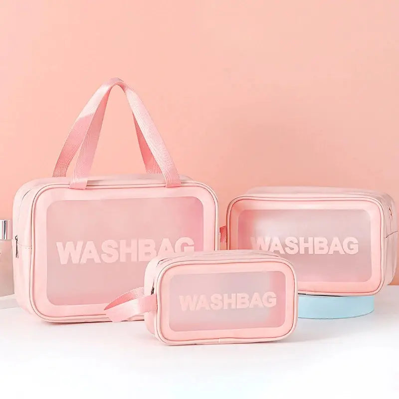 Pu Transparent Three Makeup Toiletries Bag Large Capacity Pvc Semi