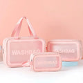 Pu Transparent Three Makeup Toiletries Bag Large Capacity Pvc Semi