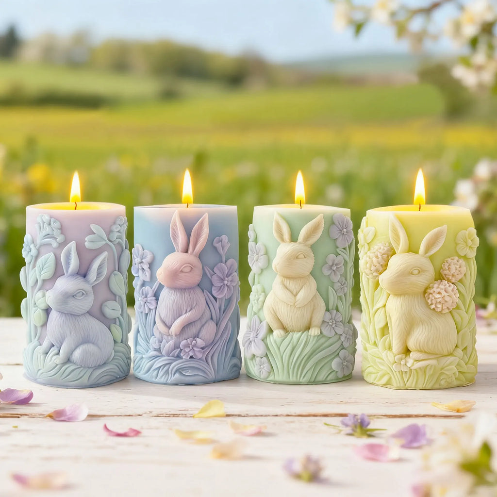 Rabbit Relief Cylinder Candle Silicone Mold Bunny Resin Animal Soy