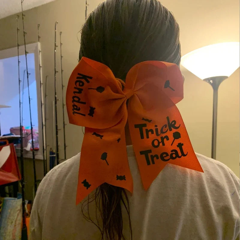 Personalized Halloween Hair Bow | Custom Name Orange Hairtie Girls