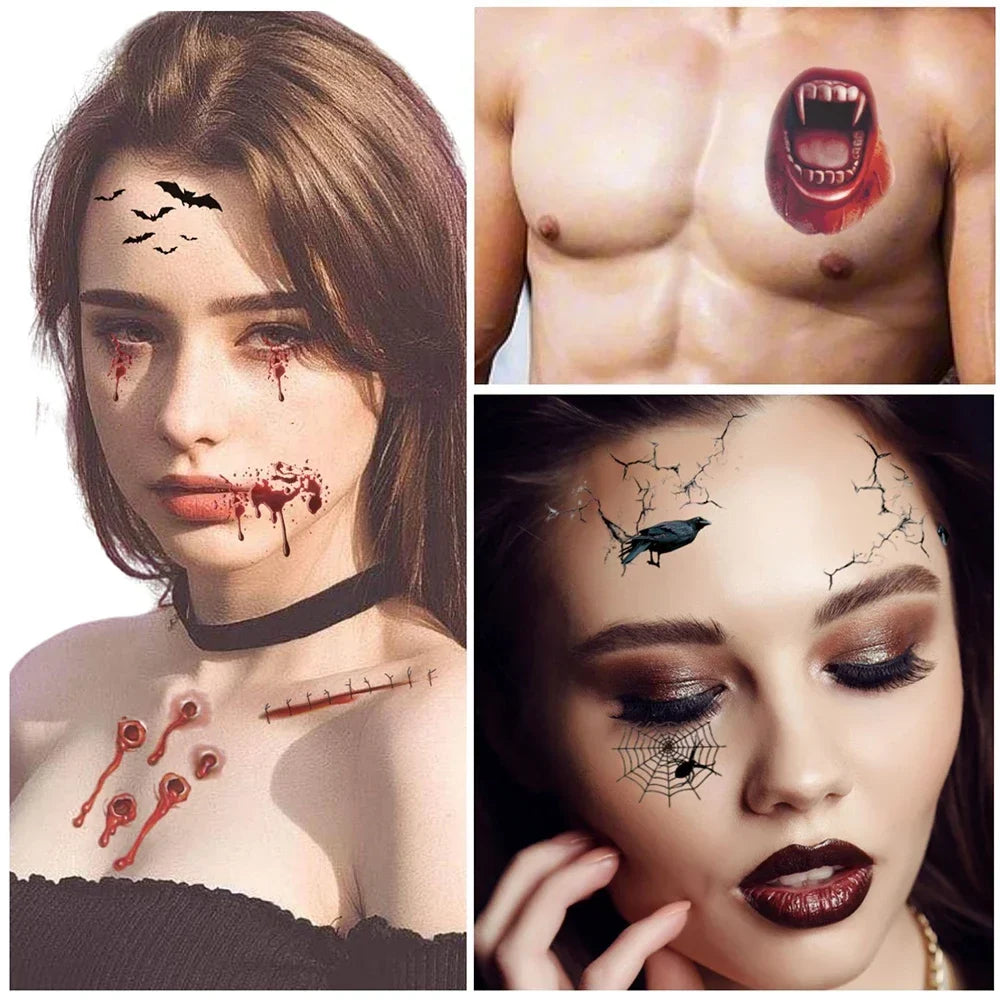 Halloween Transfer Tattoos Face Decoration Party Funny Stickers