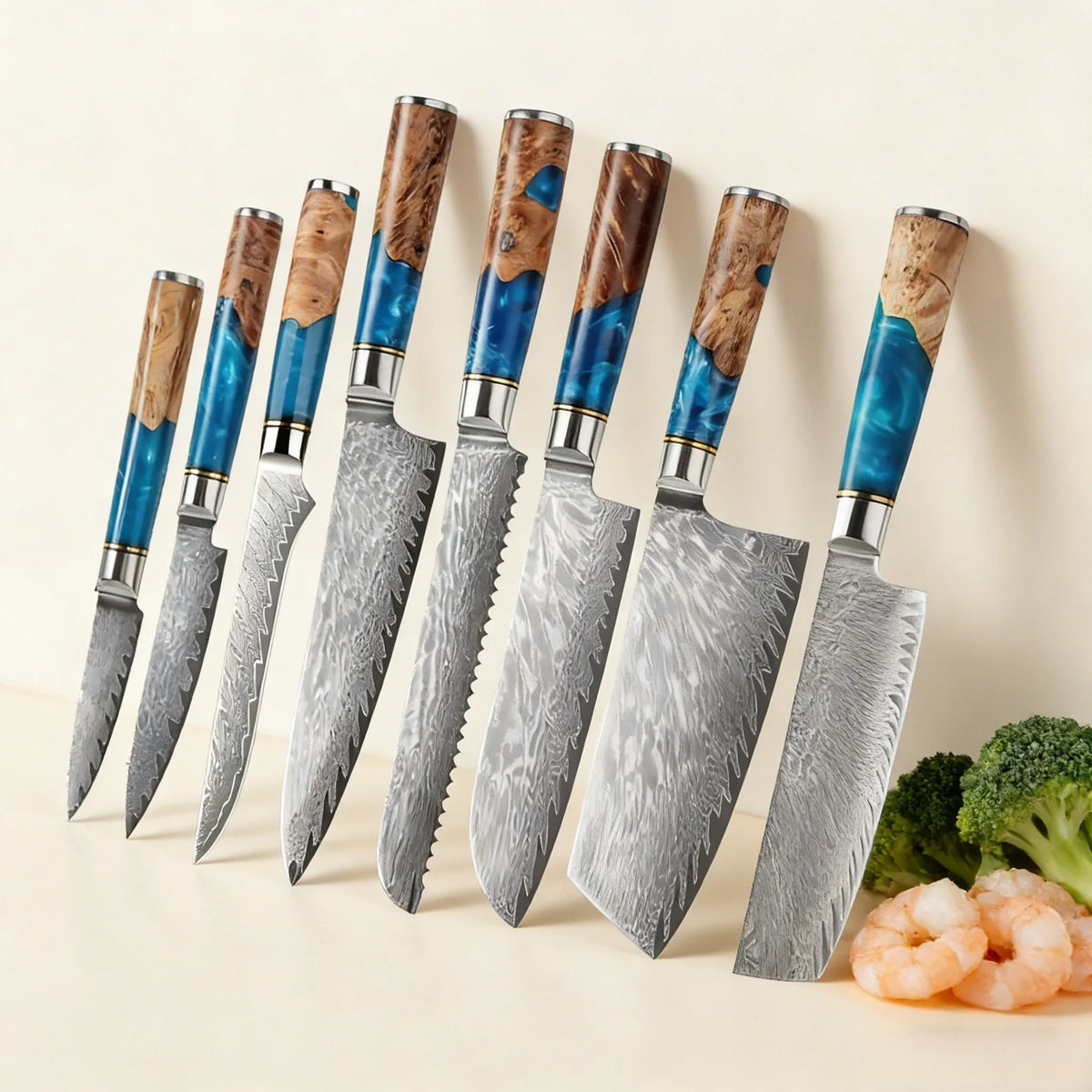 67-Layer Damascus Steel Kitchen Knife Set – Chef & Santoku
