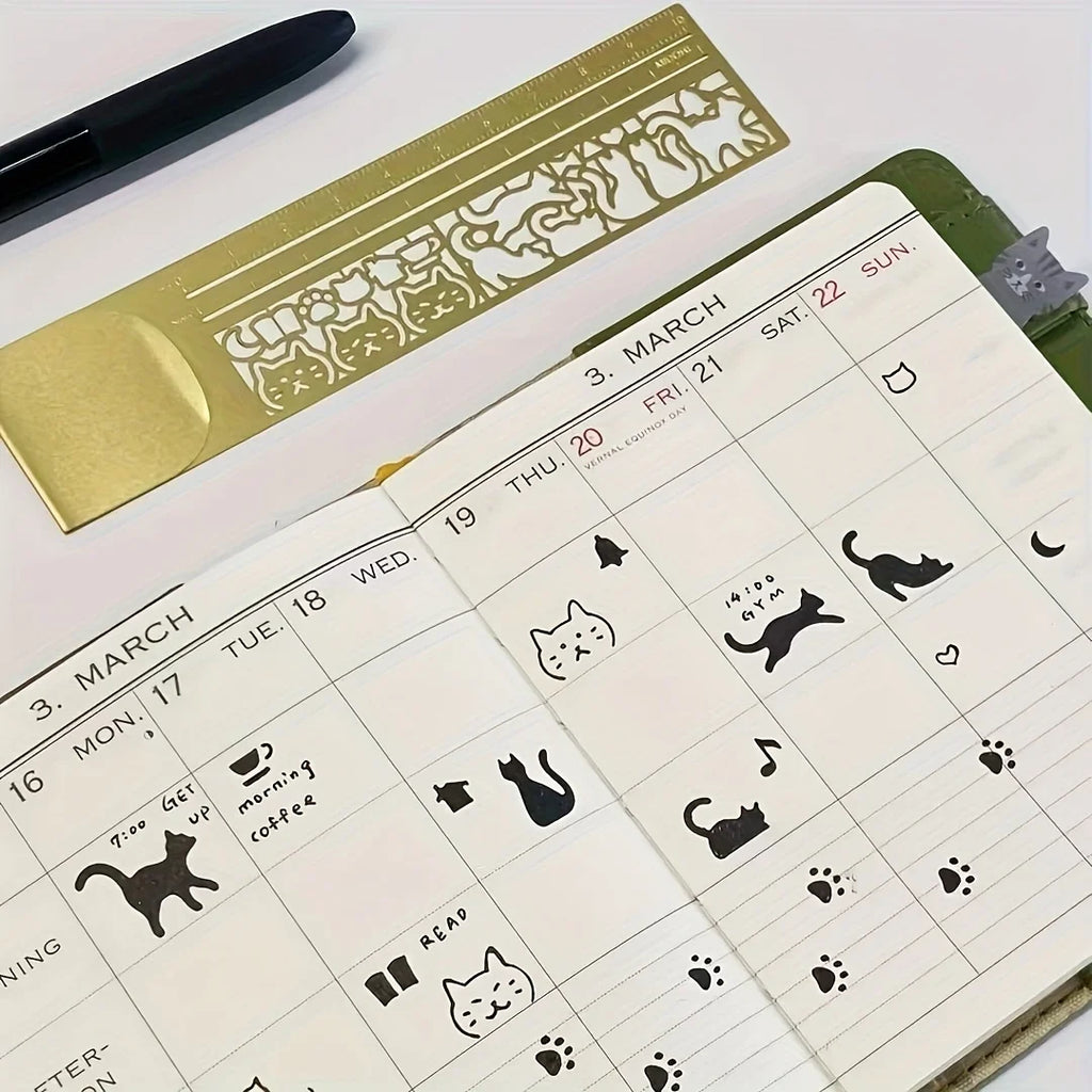 3-in-1 Cat Lover Metal Ruler – Bookmark & Template, 20+ Designs