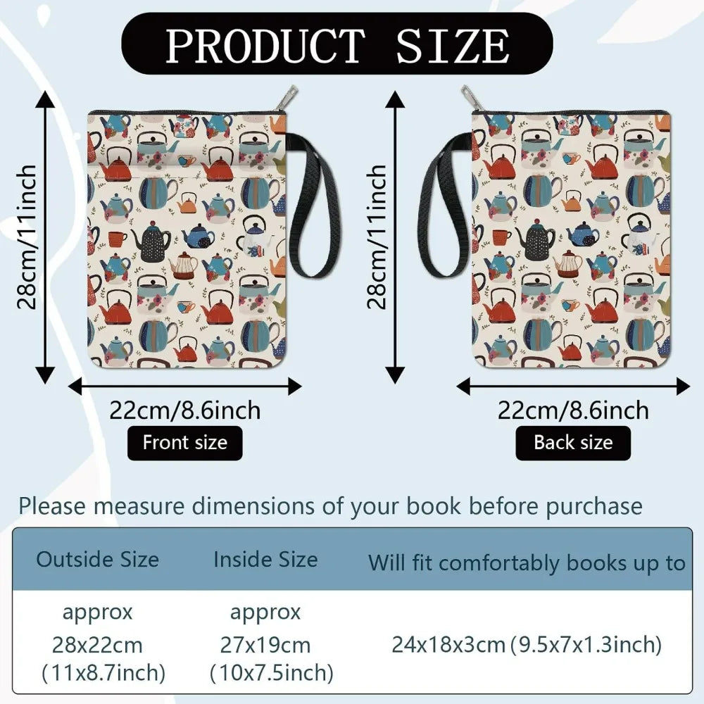 Teapot Book Sleeve – Washable Fabric Cover with Zipper Pocket