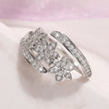 Huitan Silver Flower Adjustable Ring | Cubic Zirconia Bridal