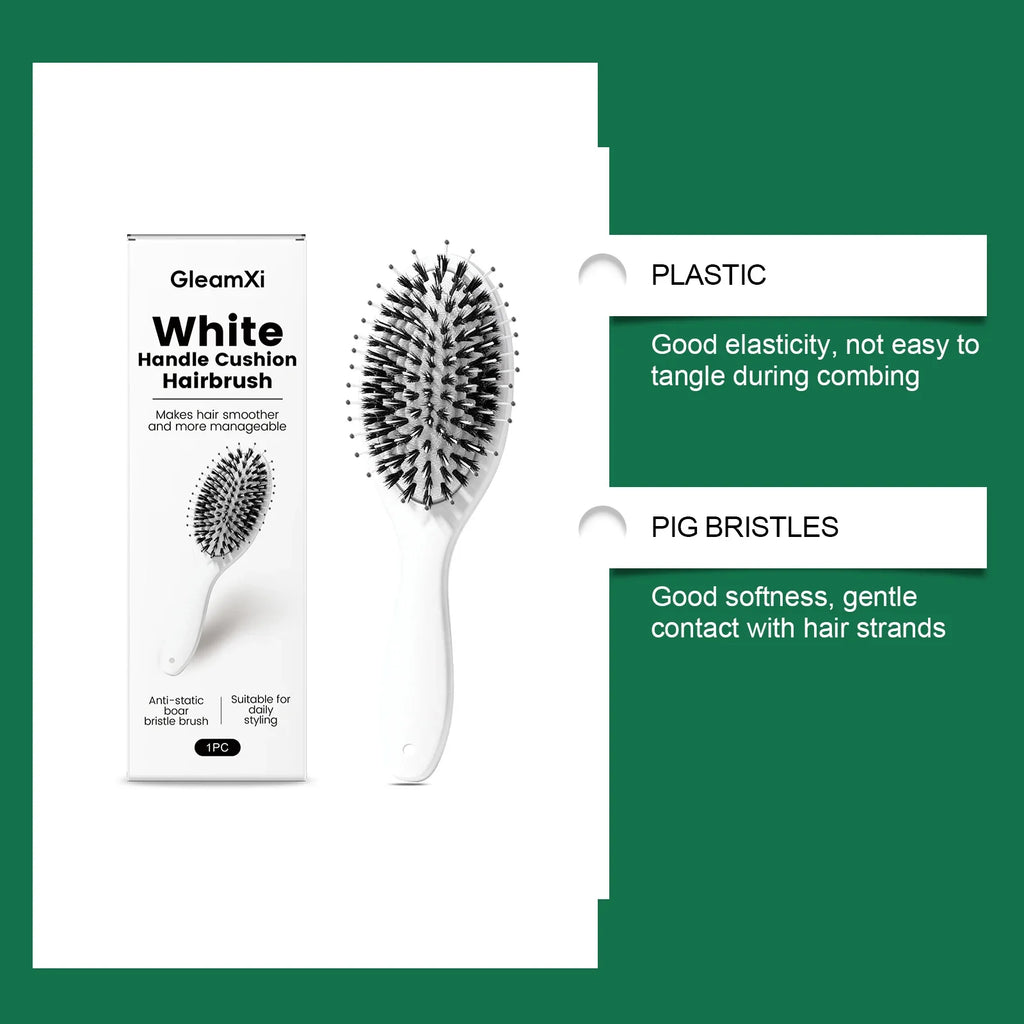 Boar & Nylon Bristle Air Cushion Paddle Hairbrush | White