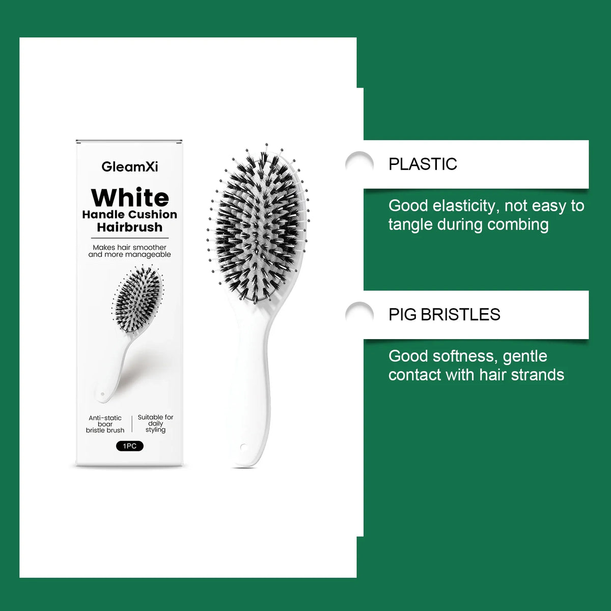 Boar & Nylon Bristle Air Cushion Paddle Hairbrush | White