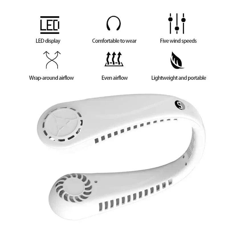 5-Speed Bladeless Neck Fan | USB Rechargeable Wearable Cooler