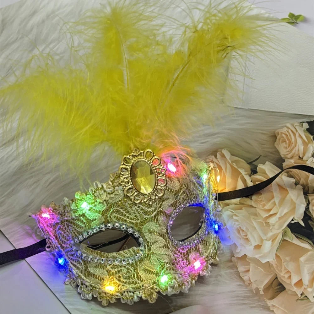 Venetian Venice Glowing Feather Led Masks Woman Fancy Dance Party Eye
