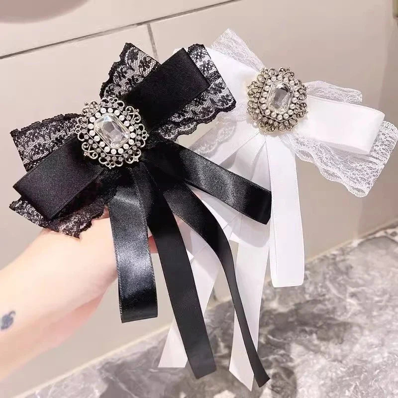 Cloth Art Bow Tie Rhinestone Bowknot Brooch for Women