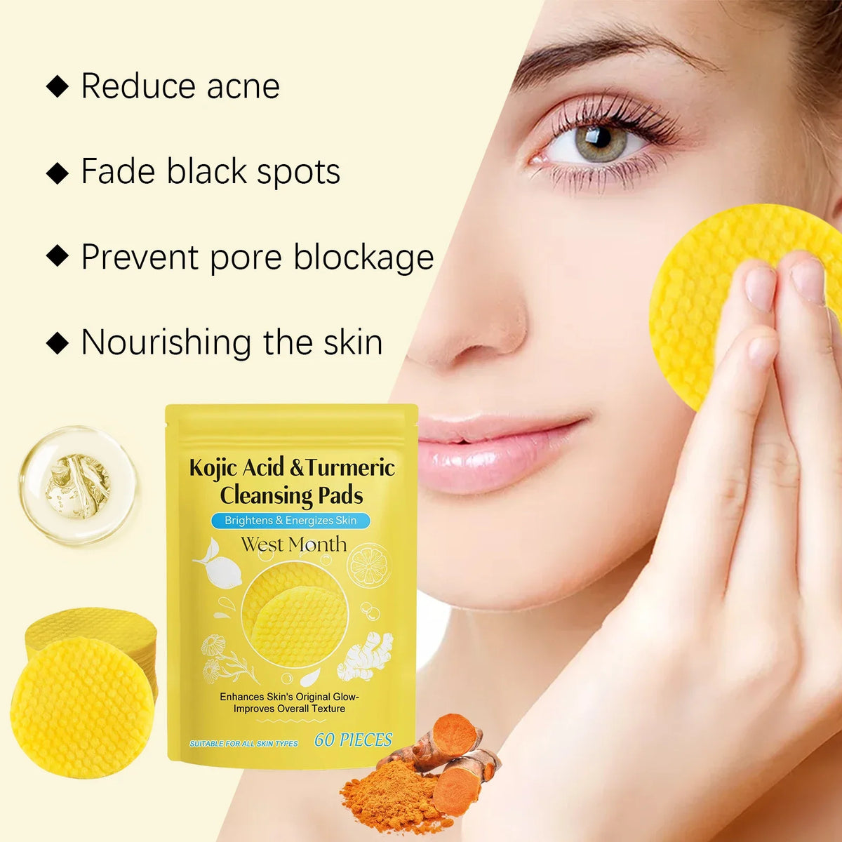 Turmeric Kojic Acid Cleansing Pads – Brighten & Exfoliate 60ct