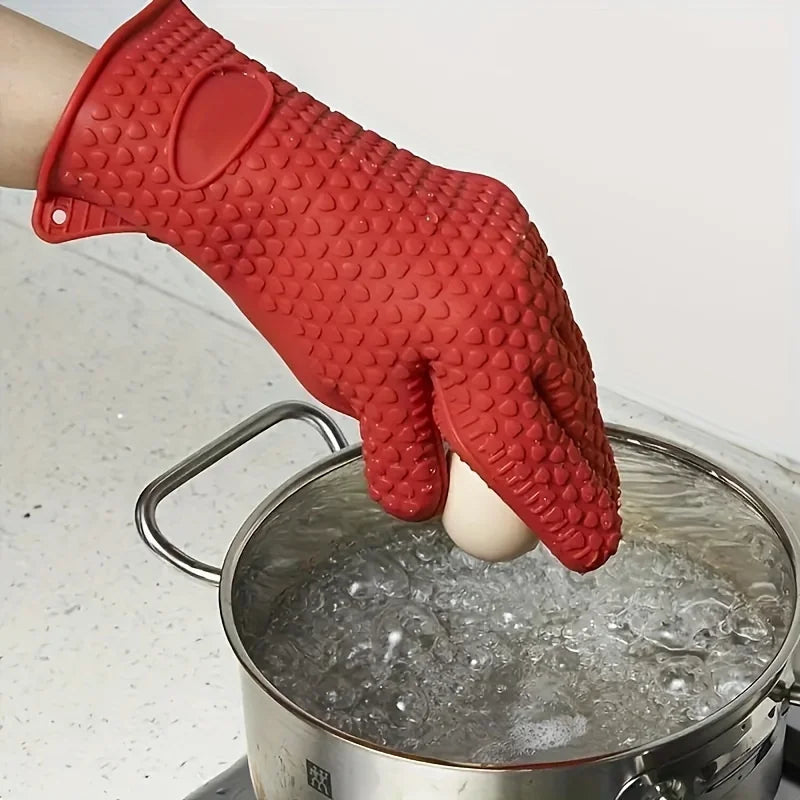 1 Pair Heat Resistant Kitchen Gloves Non-slip Waterproof Silicone